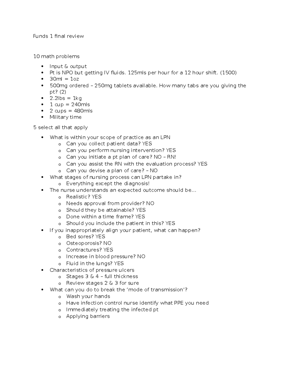 Funds 1 Final Review: Key Concepts and Practice Questions - Studocu