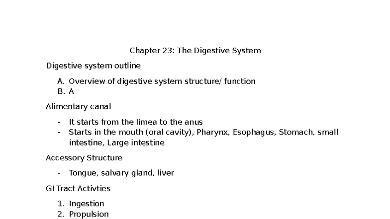 Chapter 23: Digestive System Overview and Key Structures - Studocu