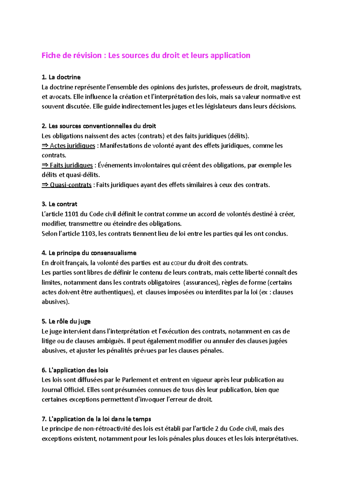FICHE COURS IDP 3 - Fiche de révision : Les sources du droit et leurs ...