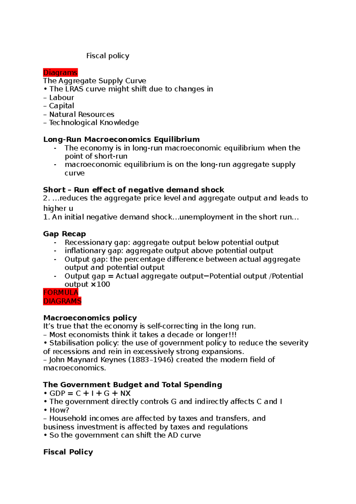 Fiscal Policy Notes: Understanding Aggregate Supply & Demand Shifts ...