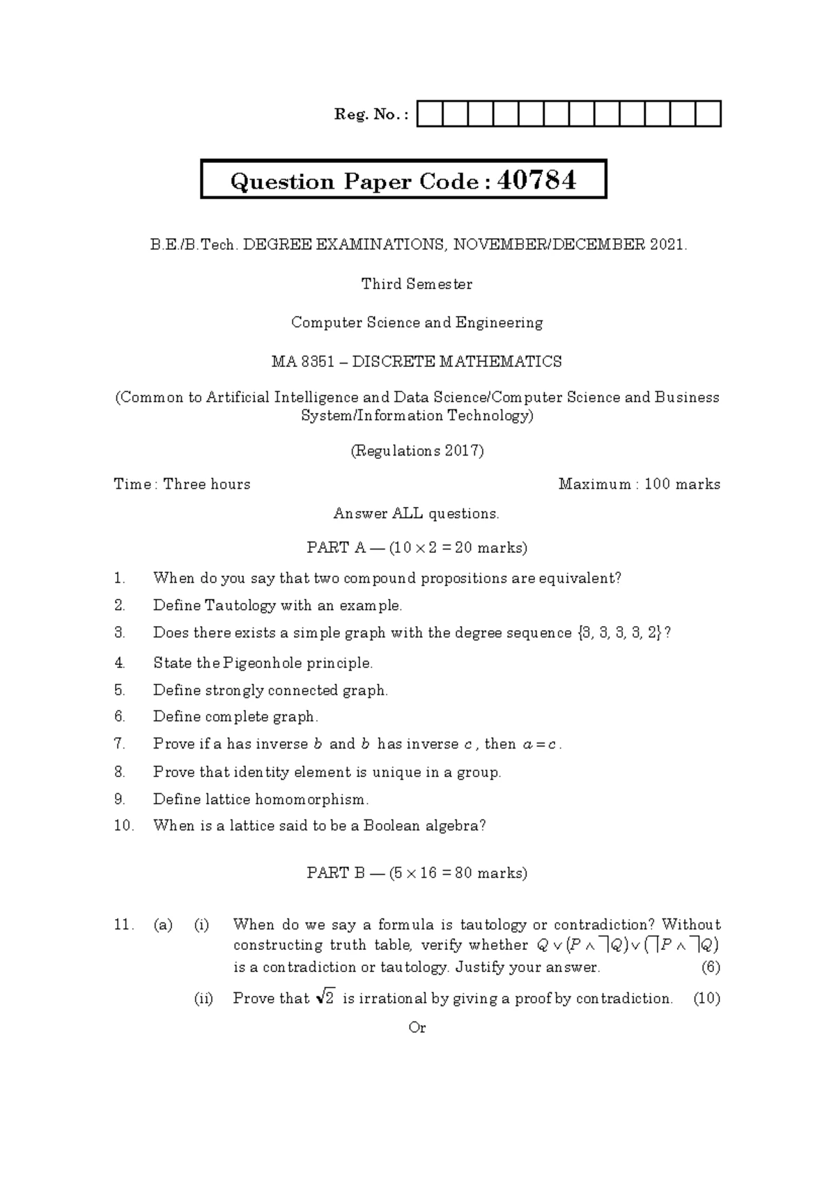 CSE-ND-2022-MA 3354-Discrete Mathematics-494245148-ND22CS - Reg. No ...