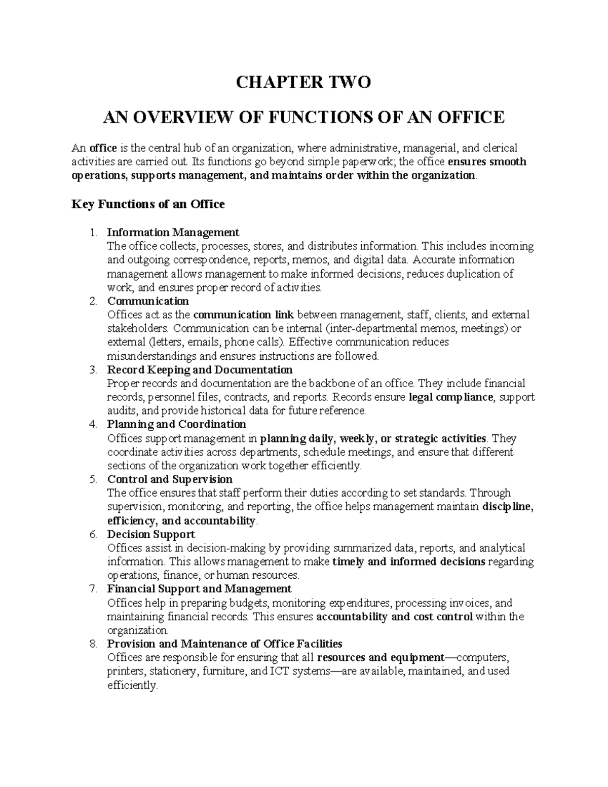 CHAPTER 2: FUNCTIONS OF AN OFFICE - CDP Overview and Insights - Studocu