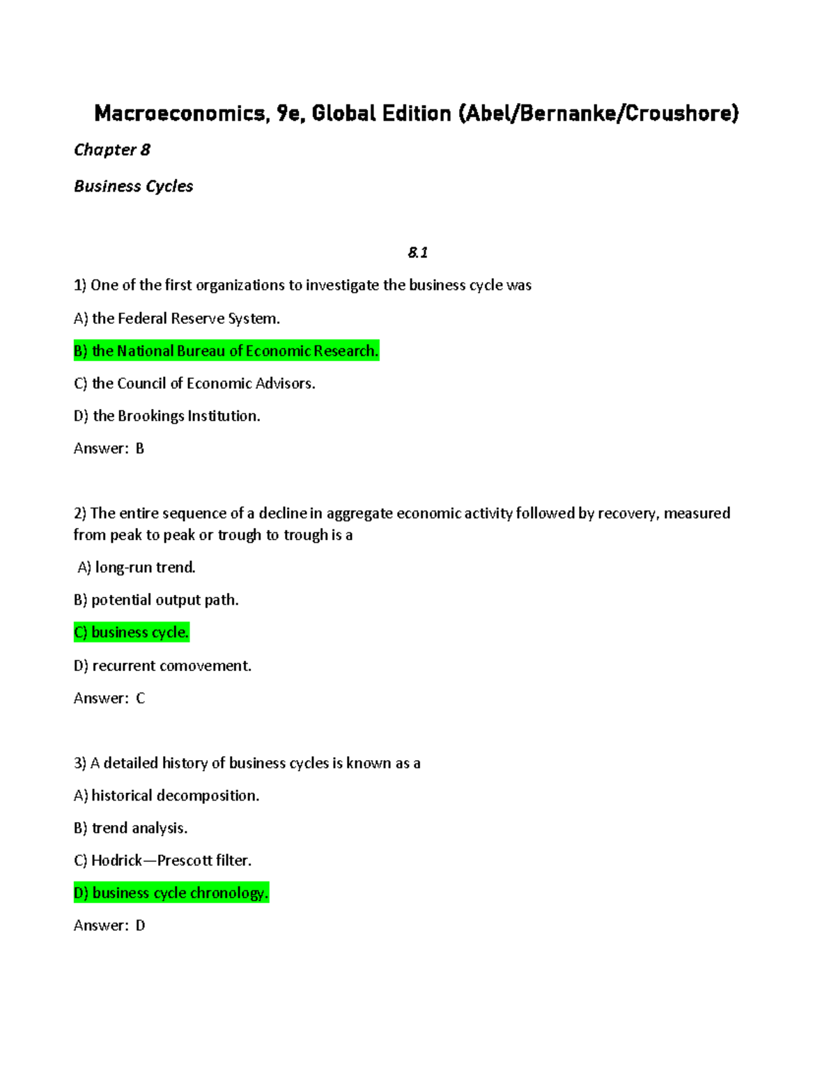 Macroeconomics test bank chapter 8-9 - Macroeconomics, 9 e, Global ...