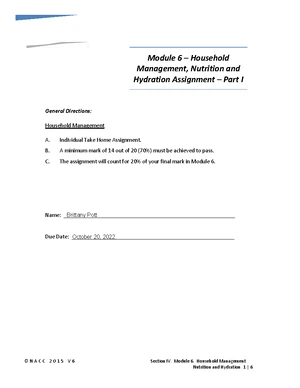 Module 6 Assignment Part 1: Household Management and Nutrition - Studocu