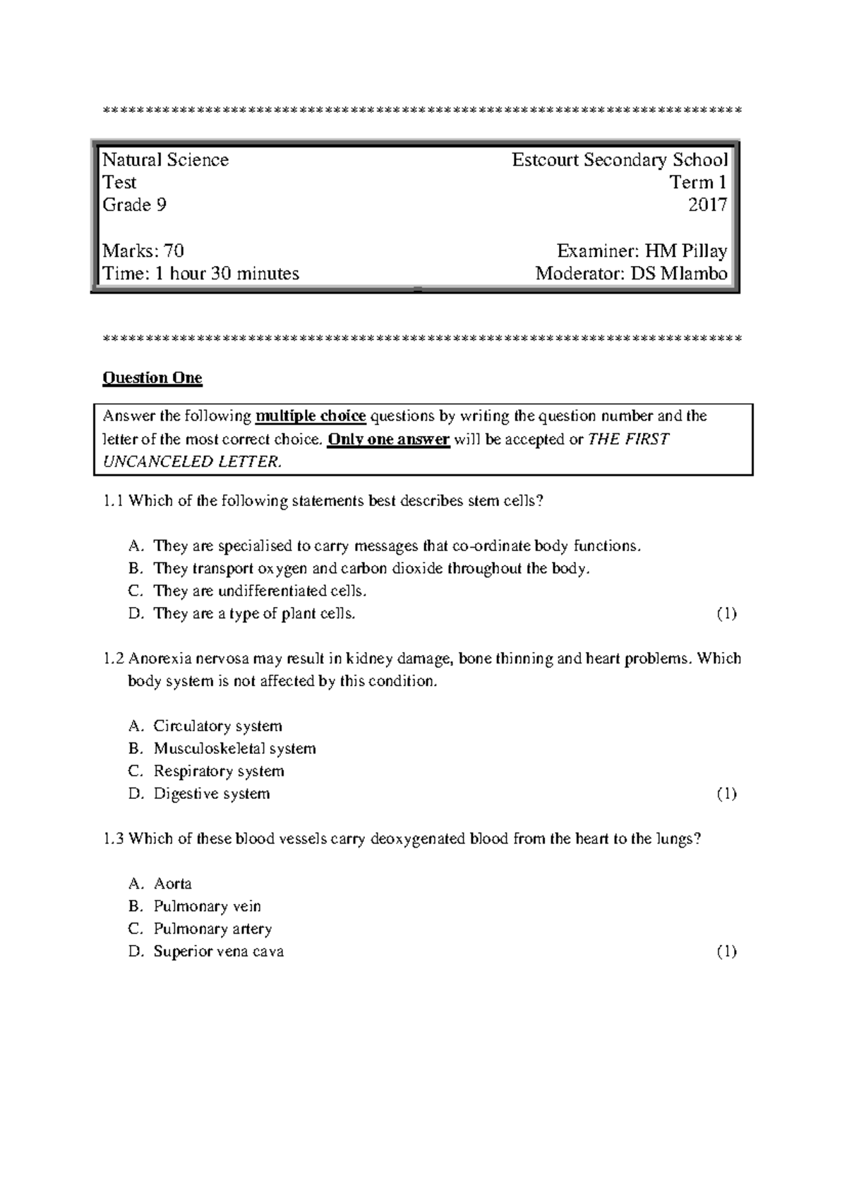 Natural Science Term 1 Test Grade 9: Comprehensive Review - Studocu