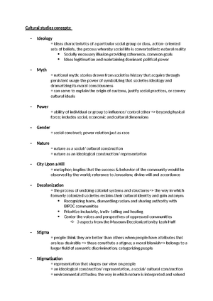 Lernzettel: Cultural Studies Key Concepts & Theories Overview - Studocu
