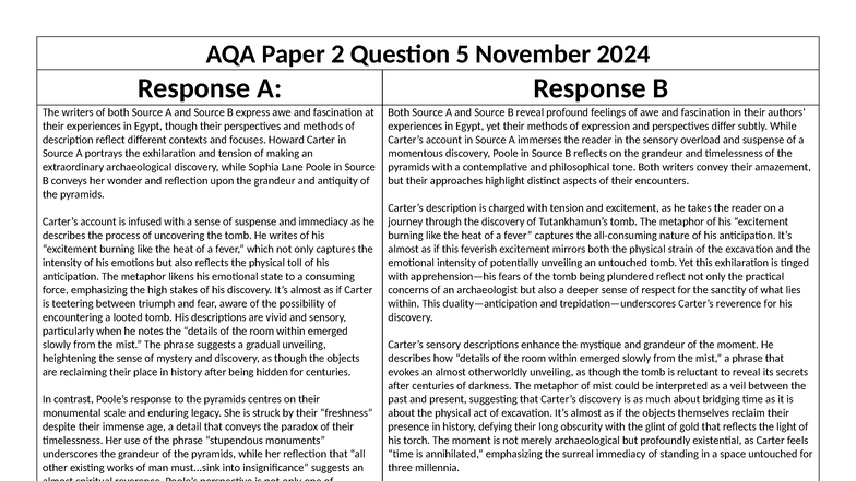 AQA Paper 2 Question 4 November 2024: Comparative Analysis of Responses ...