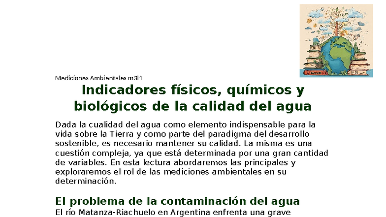 Indicadores Físicos, Químicos y Biológicos de la Calidad del Agua m3l1 - Document Preview
