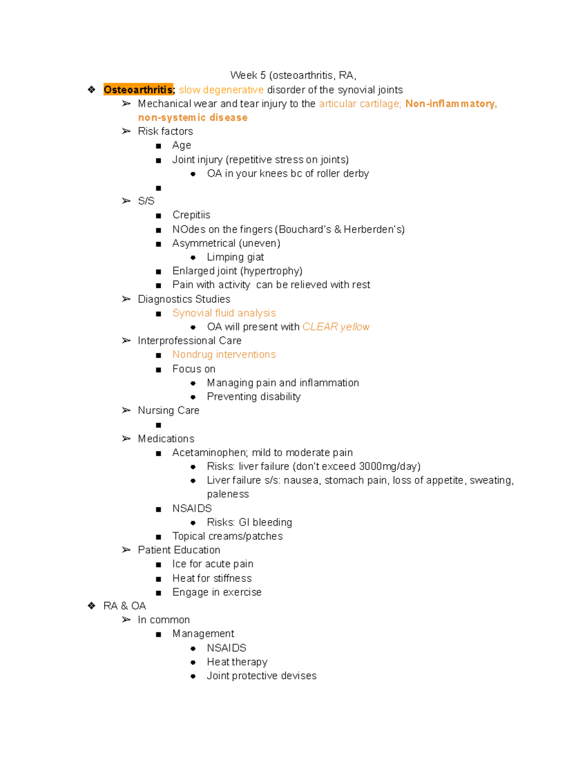 M2 Week 5 - Lecture Notes on Osteoarthritis and Rheumatoid Arthritis ...
