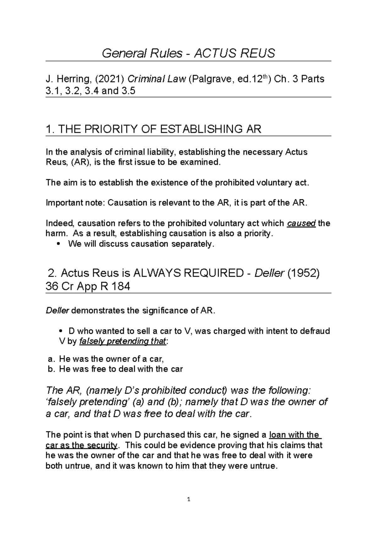 Actus Reus Analysis: Key Concepts and Case Study Insights - Studocu