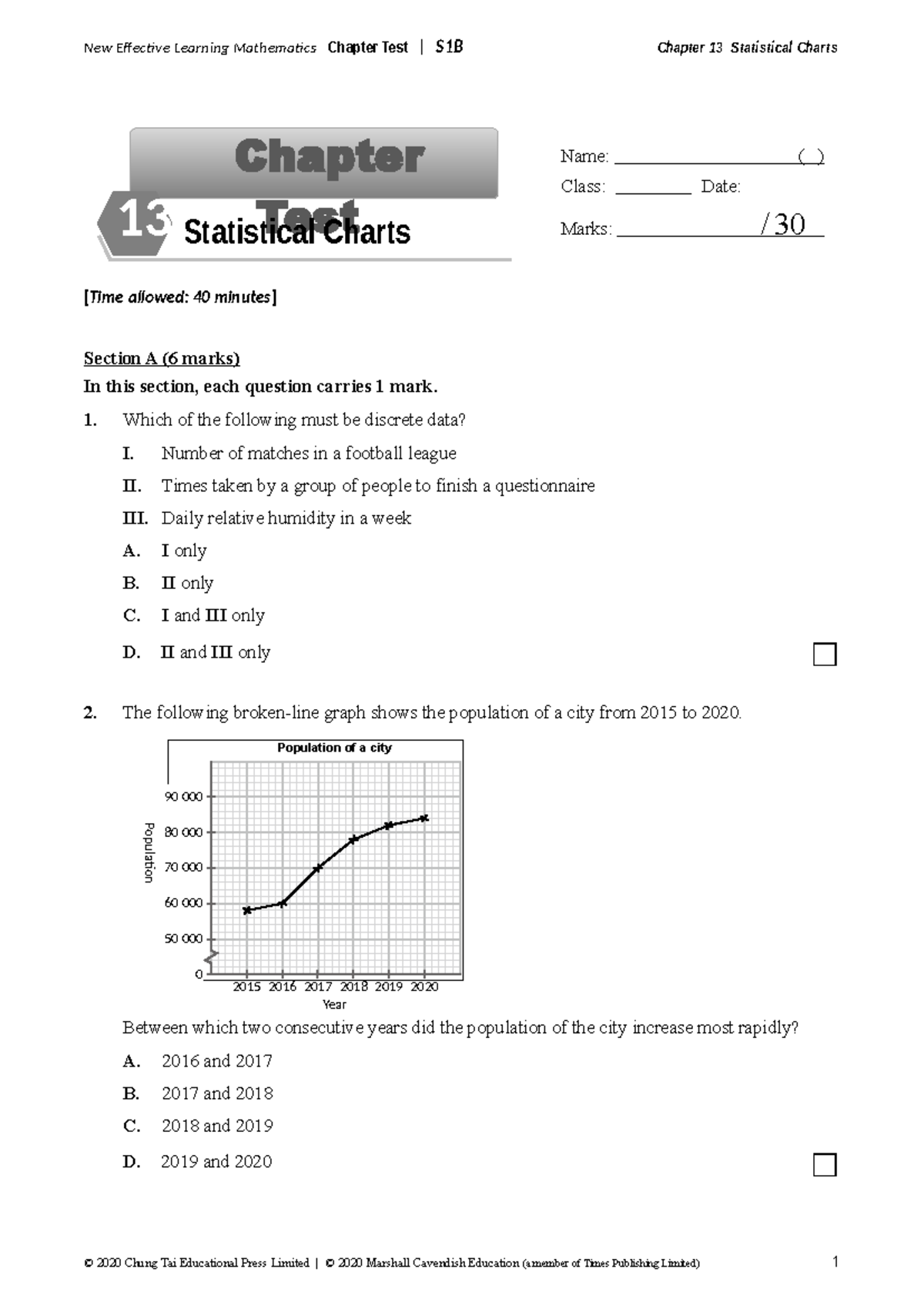 Chapter Test 1B13 E: Understanding Statistical Charts and Data Analysis ...