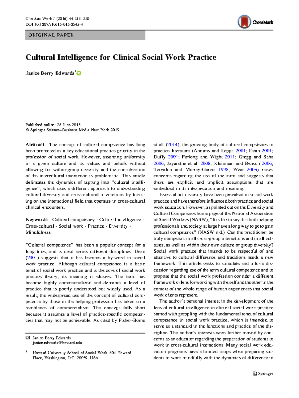 Cultural Intelligence in Clinical Social Work Practice: A New Framework ...