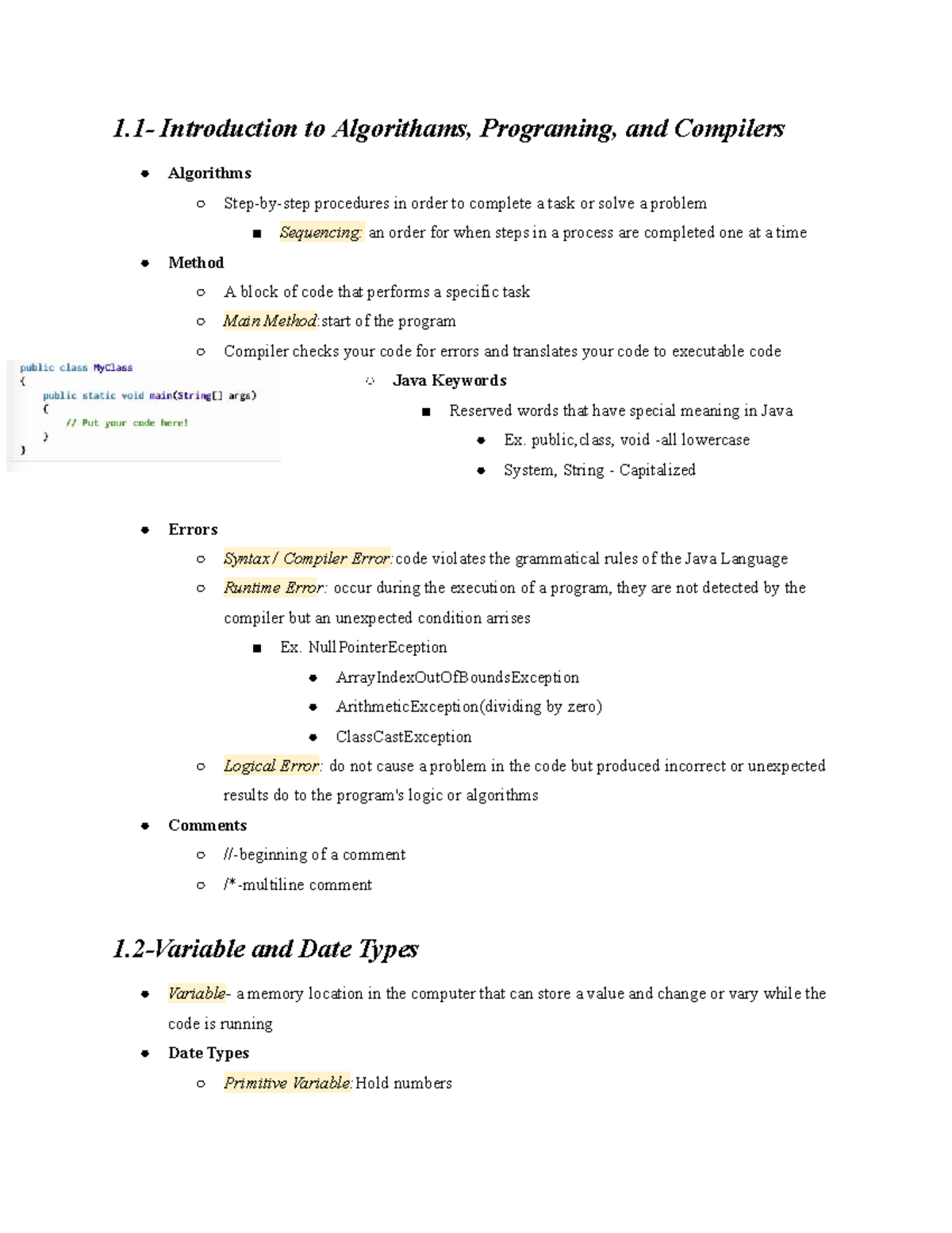 AP Comp Sci A - Semester 1 Study Guide: Algorithms & Programming - Studocu