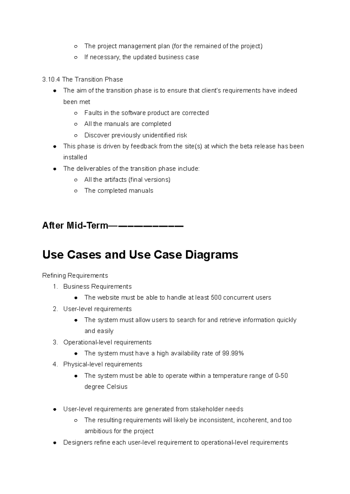 Project Management Plan: Transition Phase & Use Cases (3.10.4) - Studocu