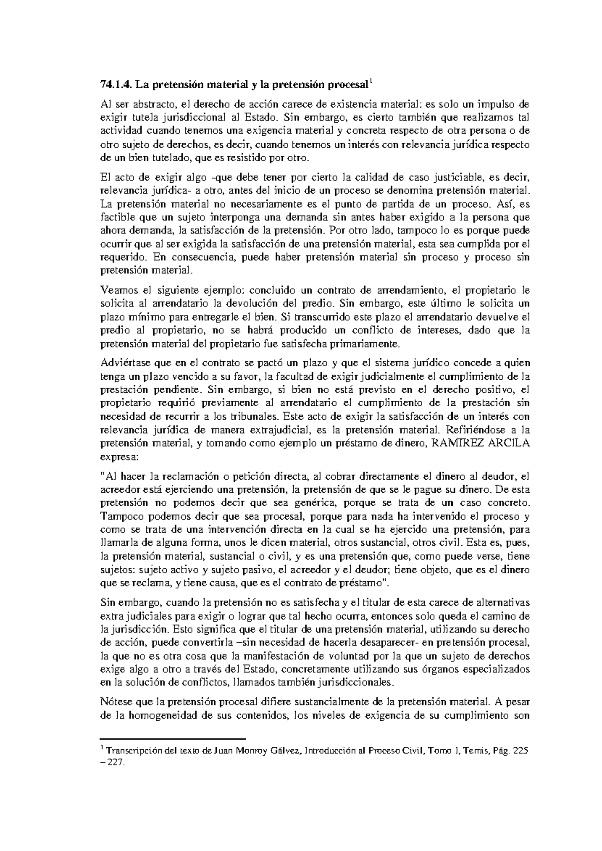 LA Pretensión Material y Procesal - Derecho 74.1 - Studocu
