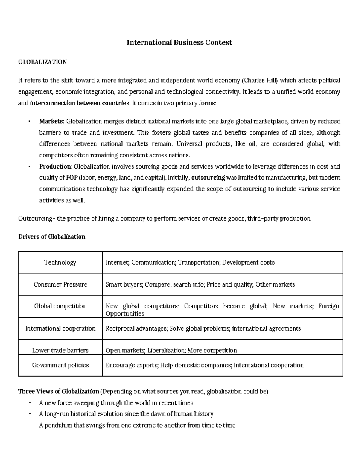 IBC 101: Comprehensive Summary of International Business Context and ...