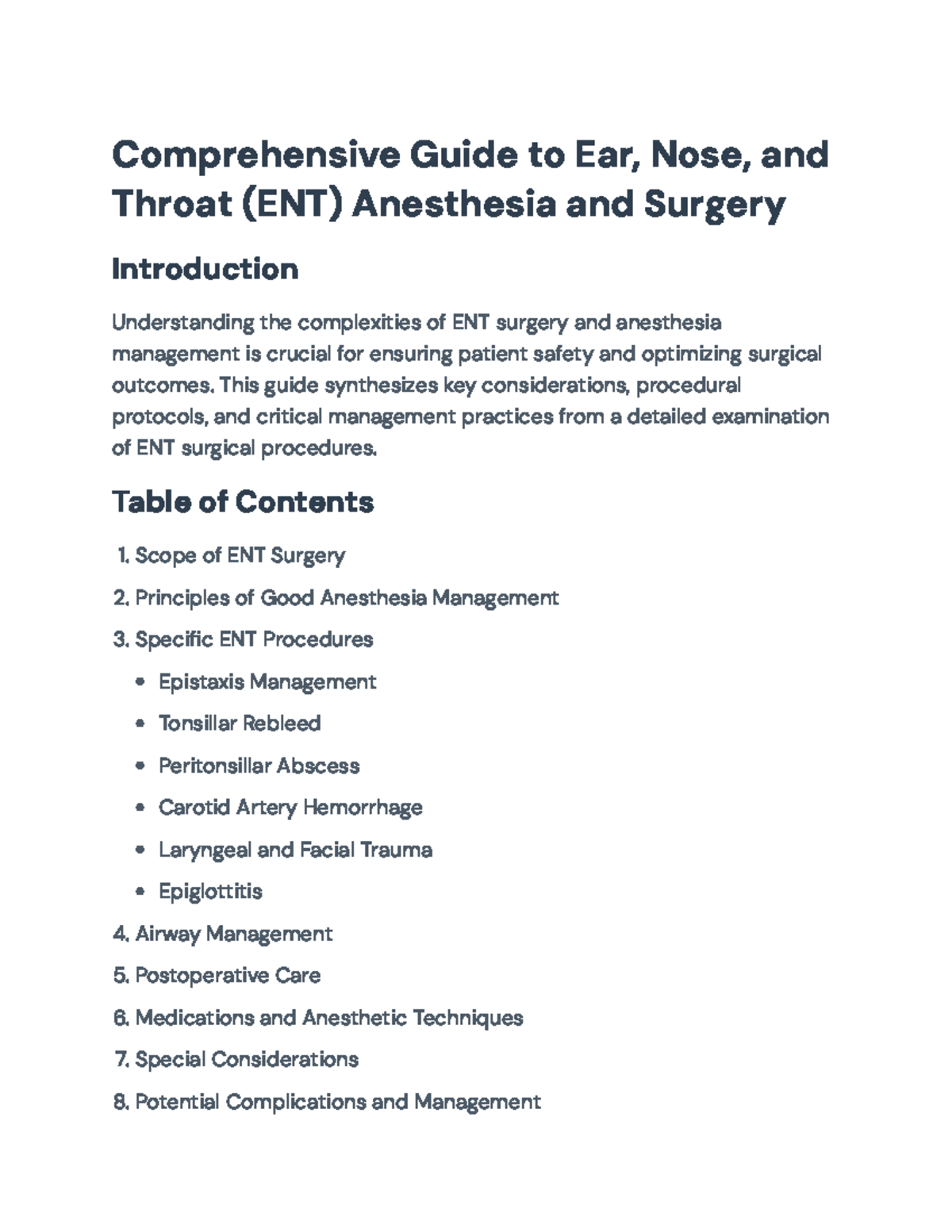 Comprehensive Guide to ENT Surgery and Anesthesia Management ...