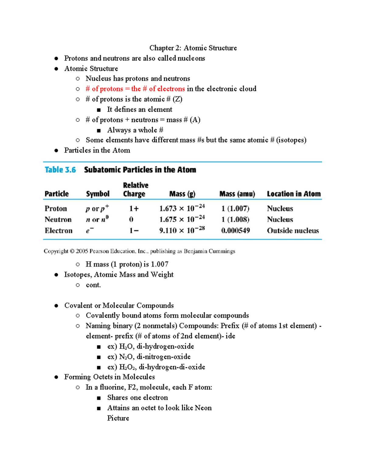 Chem Ch 2 notes - Chapter 2: Atomic Structure Protons and neutrons are ...