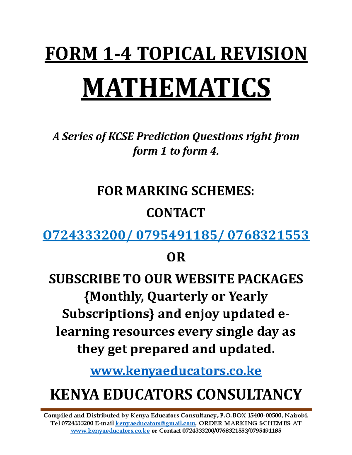 KCSE MAT {F1-4} Topical Revision - Compiled and Distributed by Kenya ...