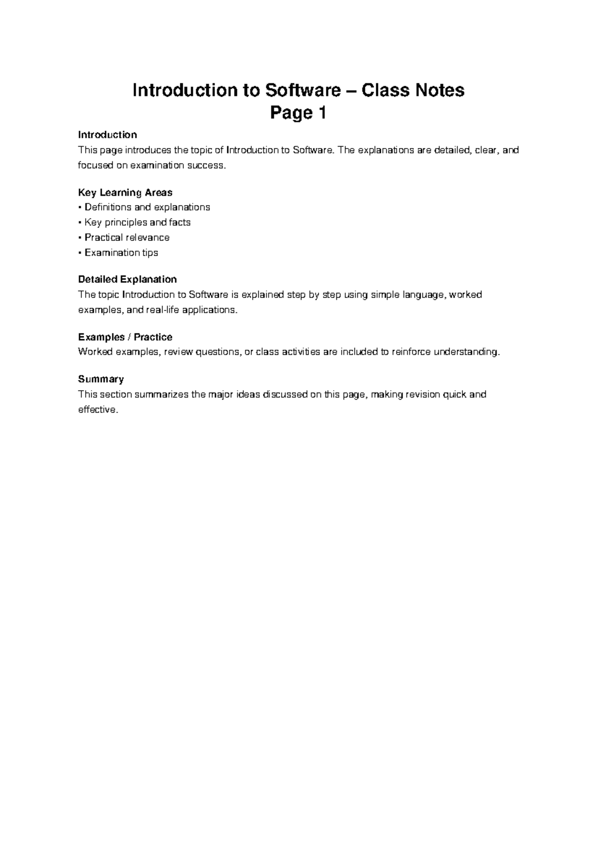 Introduction to Software Class Notes (Pages 1-5) - Studocu
