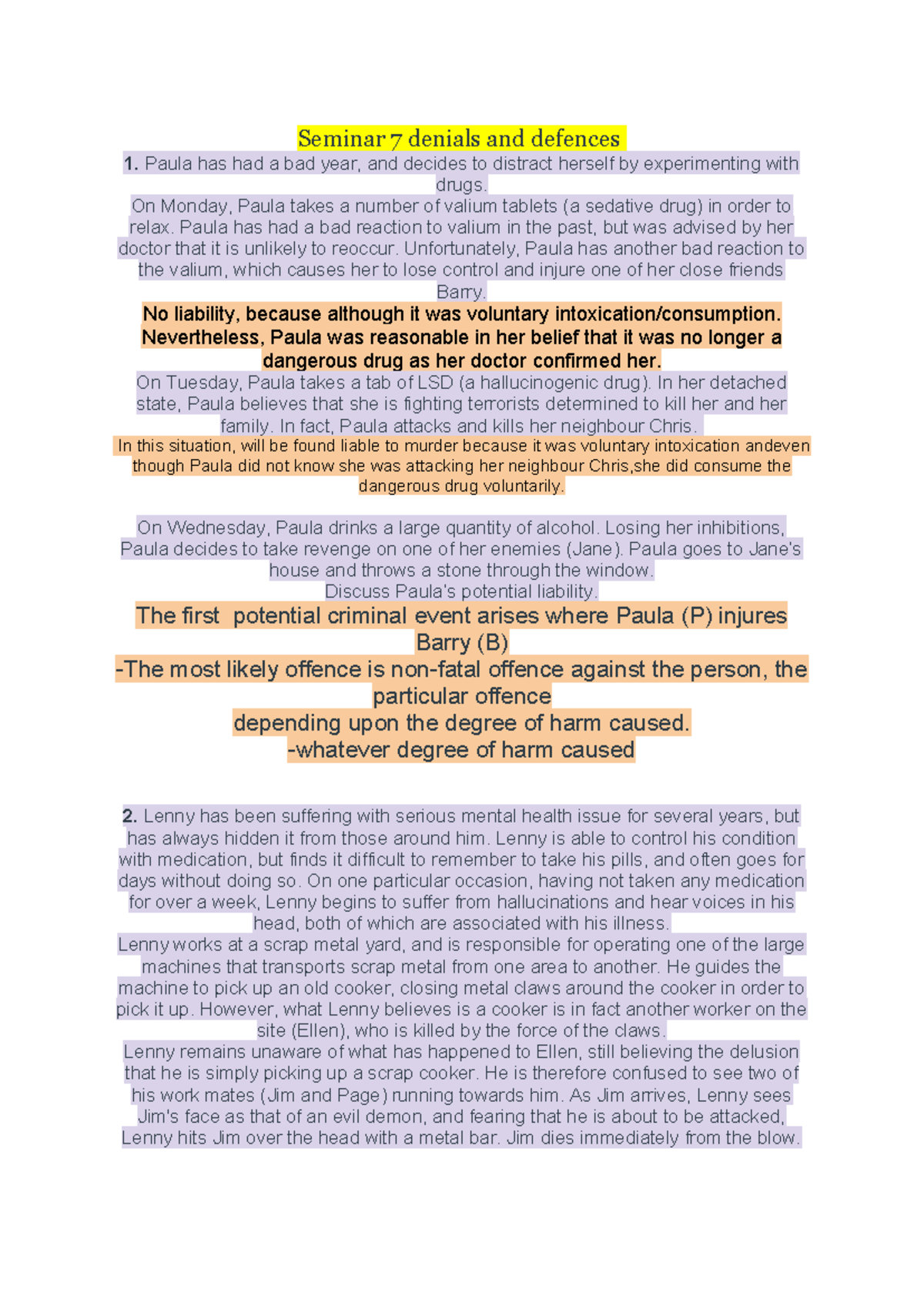 Seminar 7: Legal Implications of Denials and Defences in Criminal Cases ...