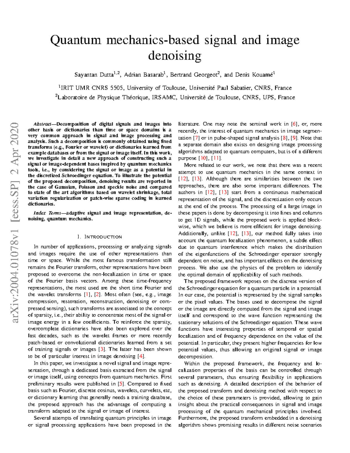Quantum mechanics based signal and image denoising 4v5g80l45r - Quantum ...