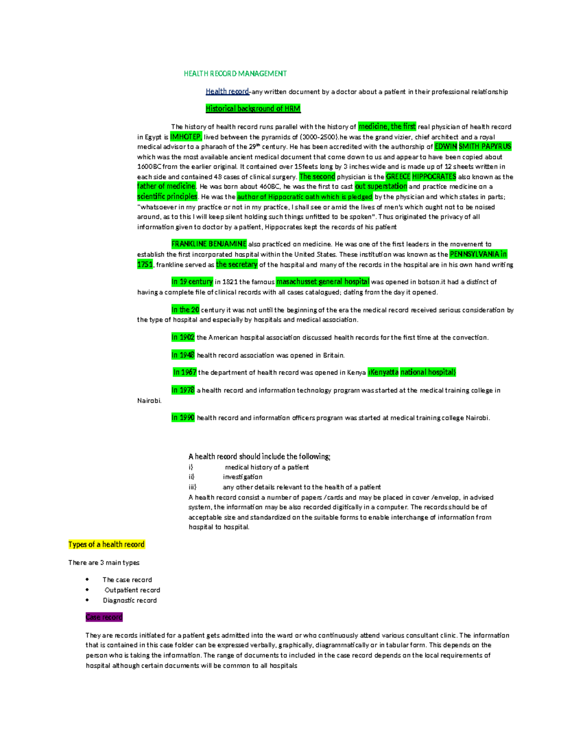 Coloured HRM: A Comprehensive Overview of Health Record Management ...
