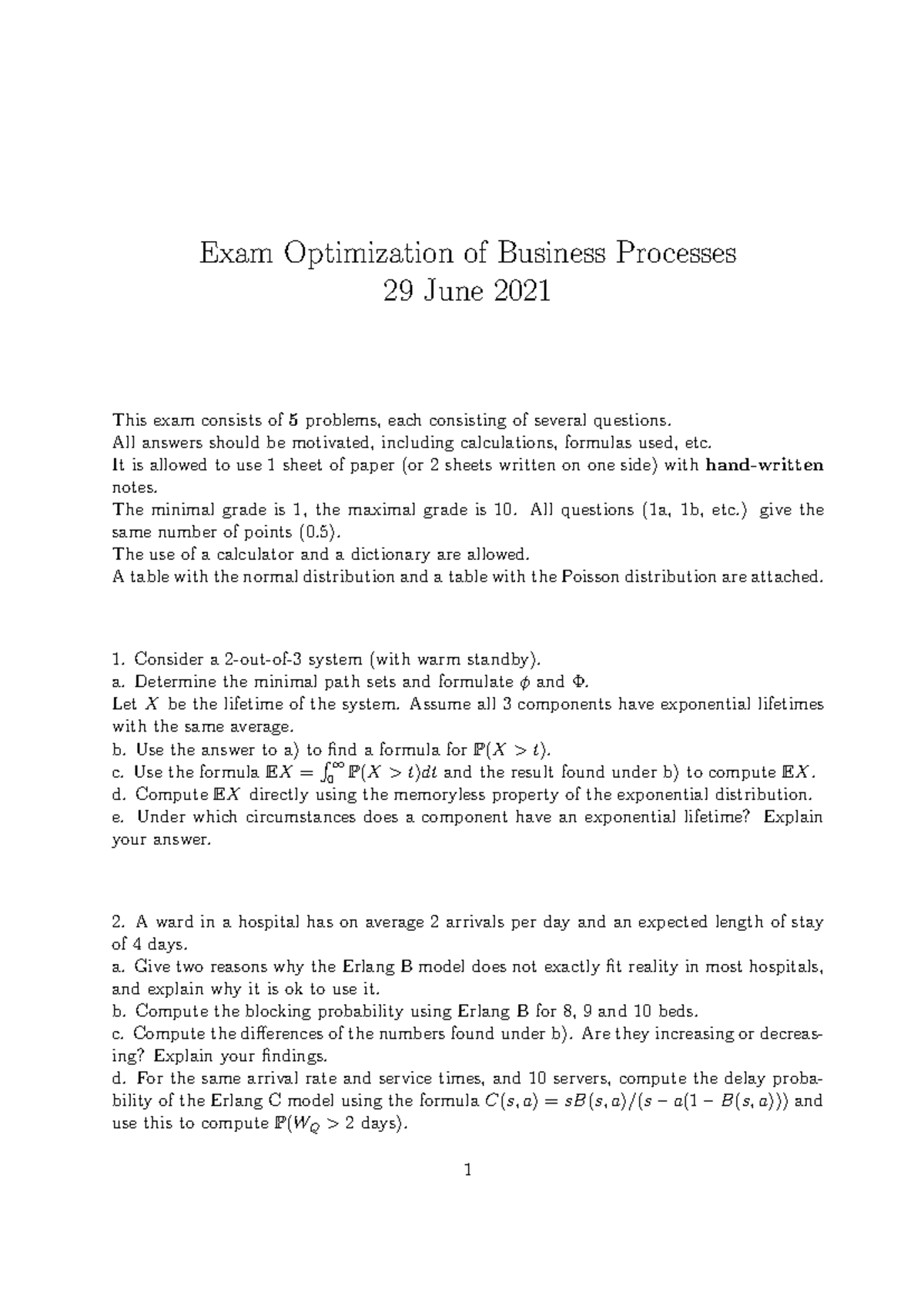 **Exam Optimization of Business Processes - Old Exam Questions and ...