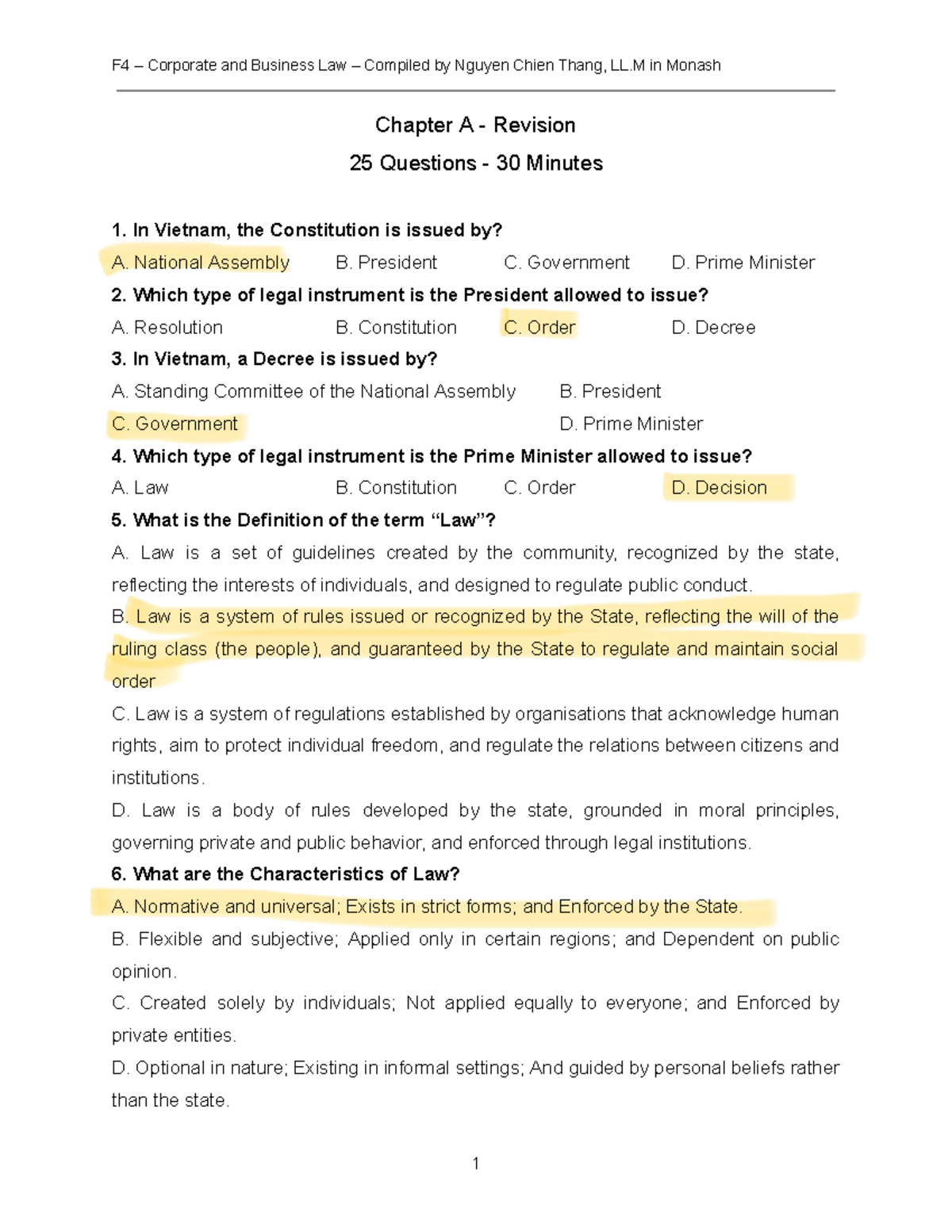 F4 Corporate and Business Law Chapter A Revision Notes - Studocu