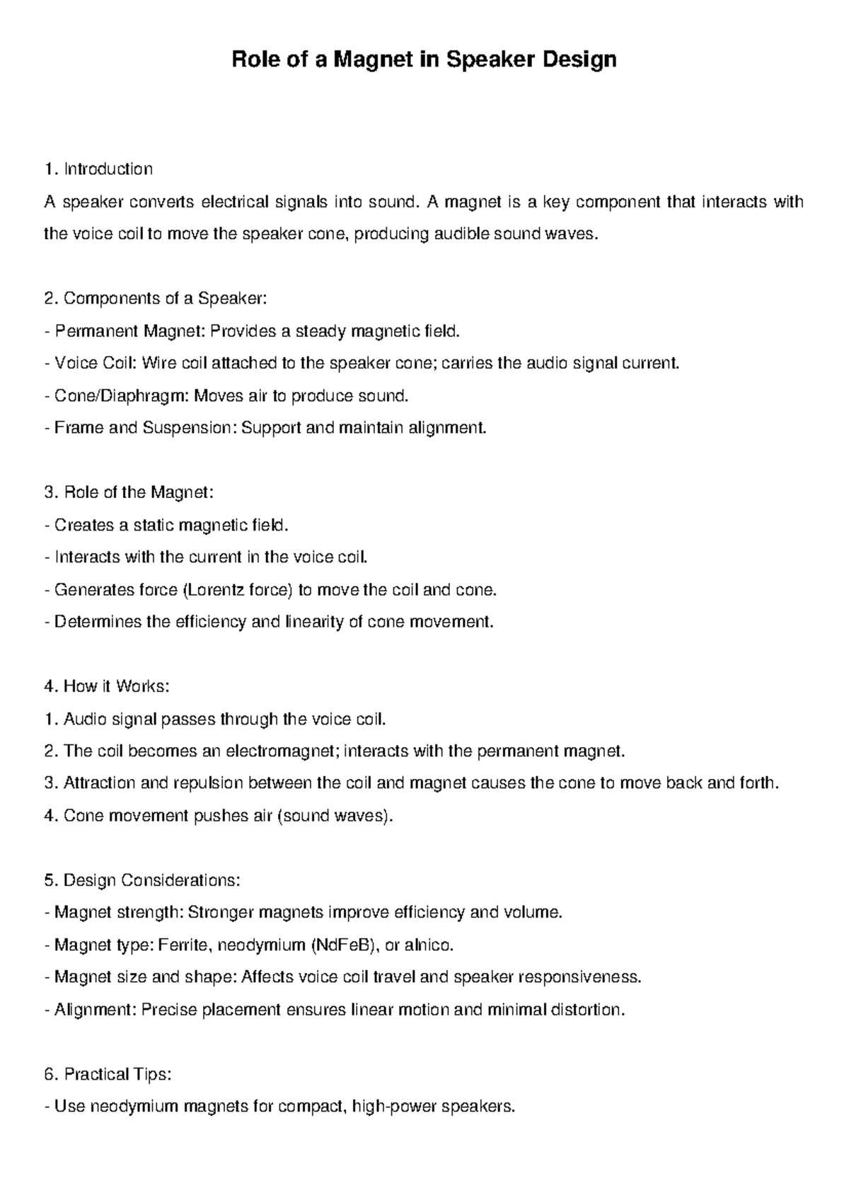 Role of Magnet in Speaker Design: Key Components & Function - Studocu