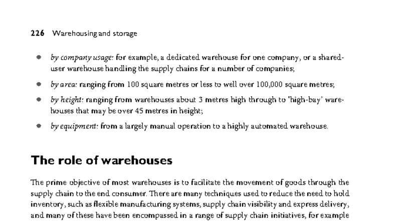 226 Warehousing and Storage: Roles and Inventory Management - Studocu