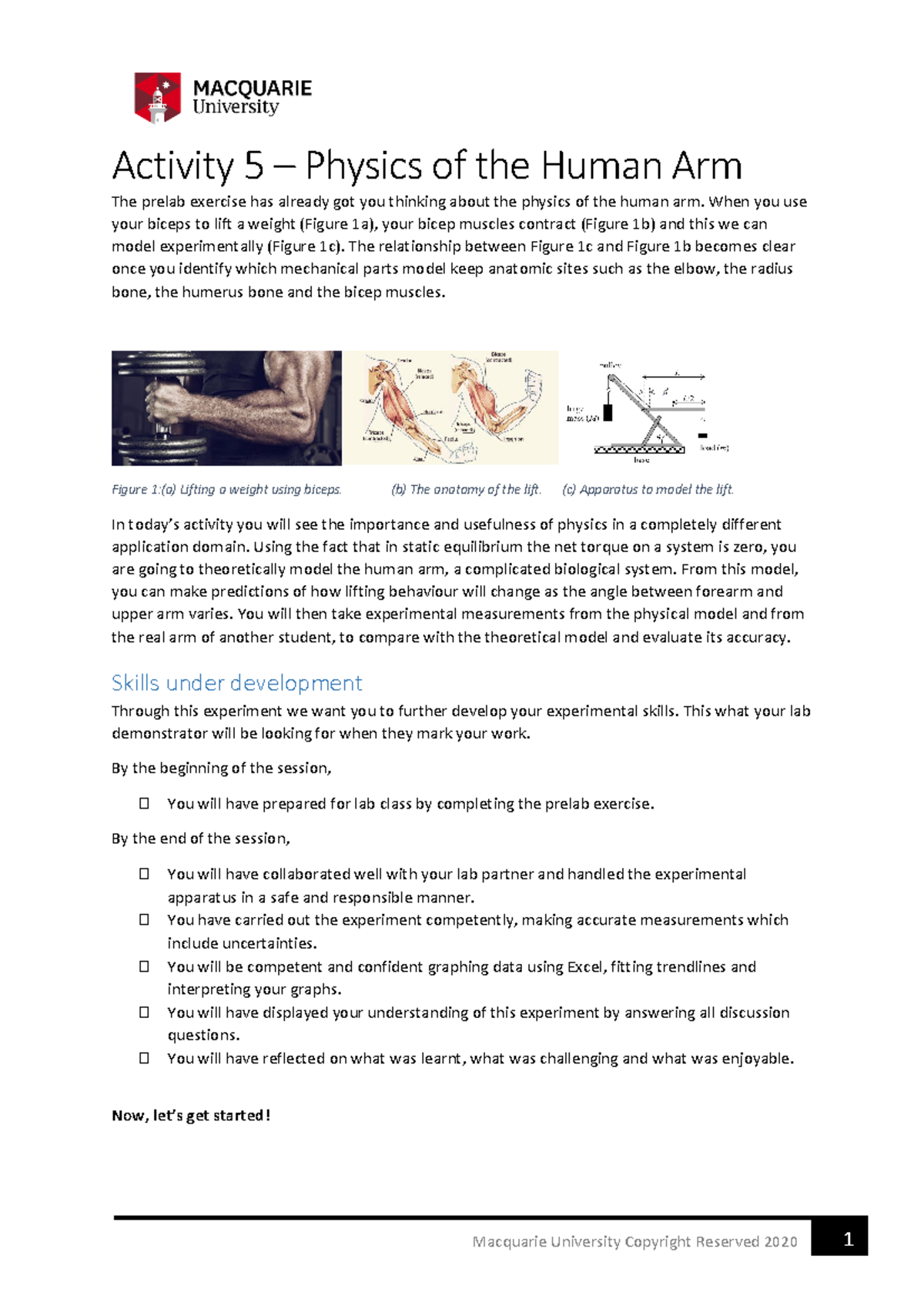 Activity 5: Physics of the Human Arm - Lab Notes S1 2024 - Studocu