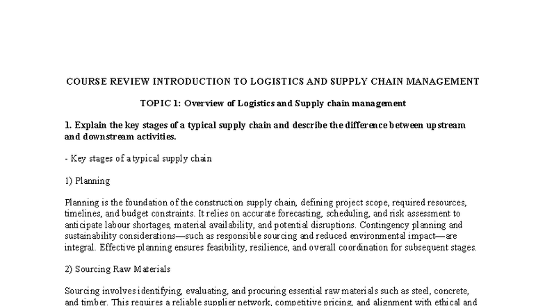 Final Exam Review: Basic Logistics (LOG101) - Studocu