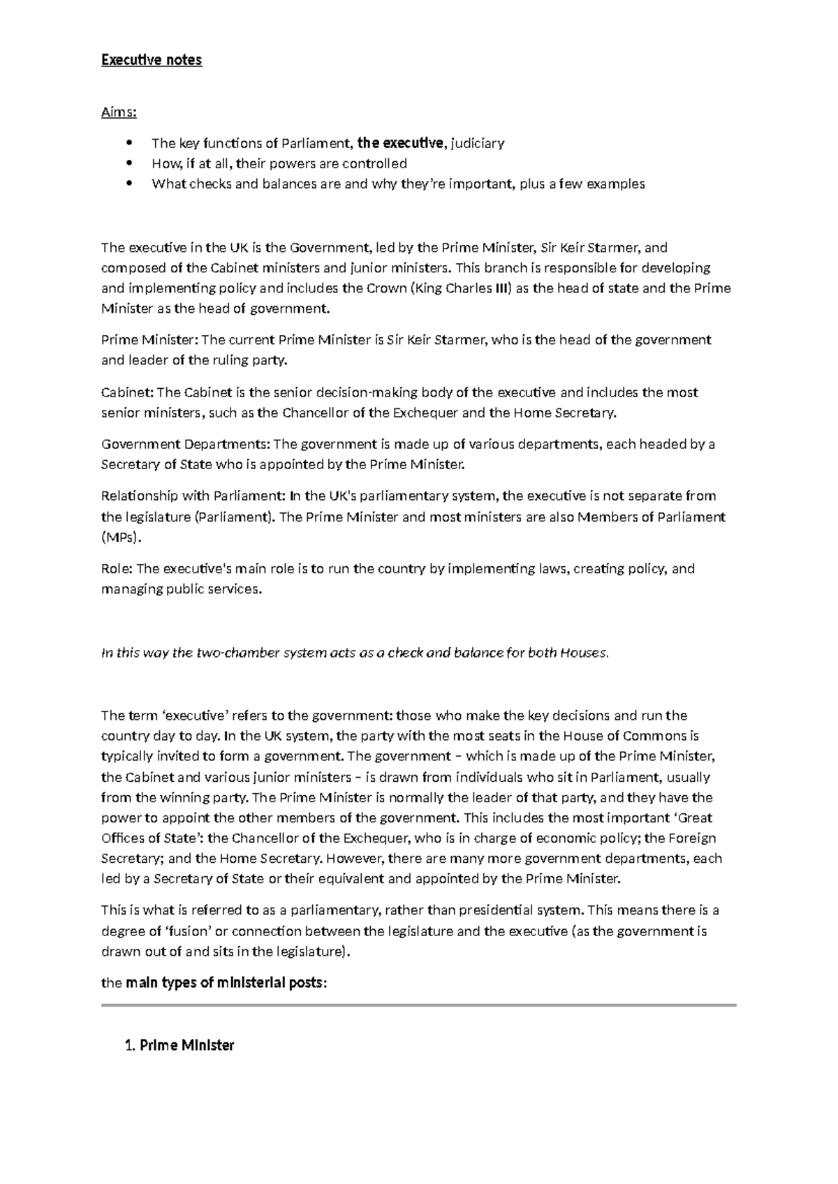 Executive Notes: Understanding the UK Government Structure and Powers ...