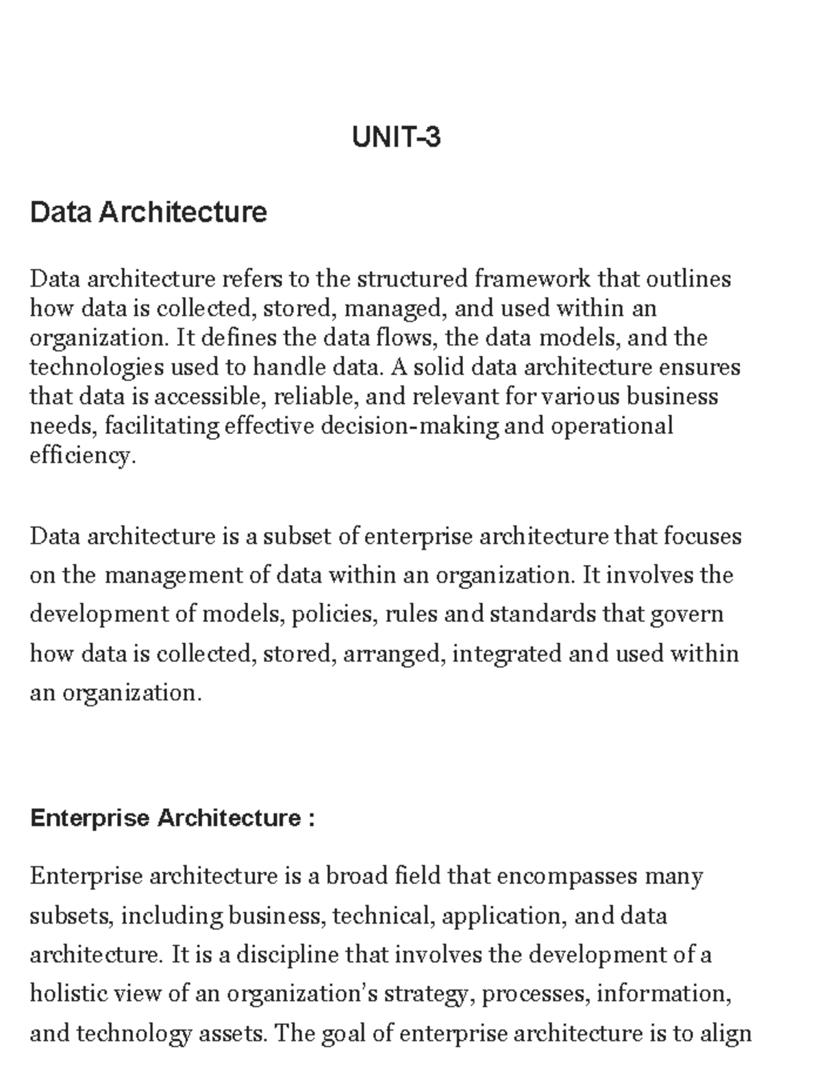 DEUnit-3: Key Concepts in Data Architecture for Data Engineering - Studocu