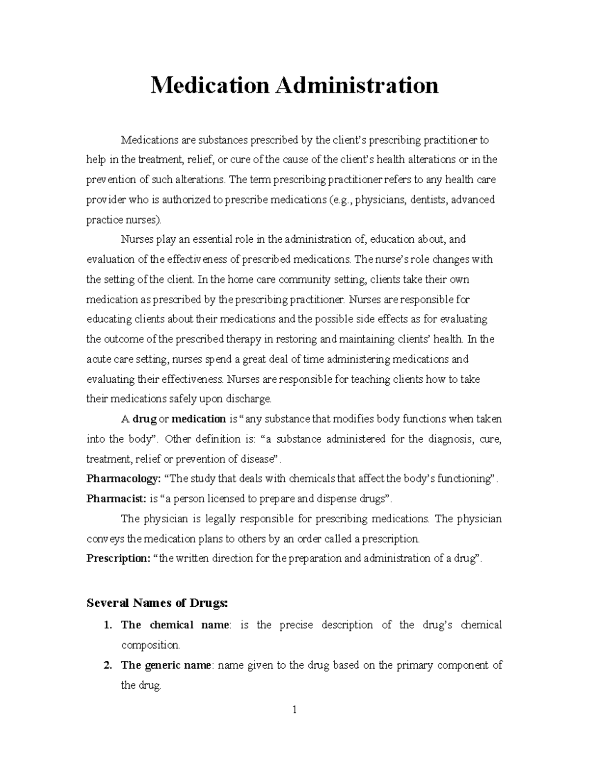 Medication Administration Study Notes for Exam 29 Jan 2017 - Studocu