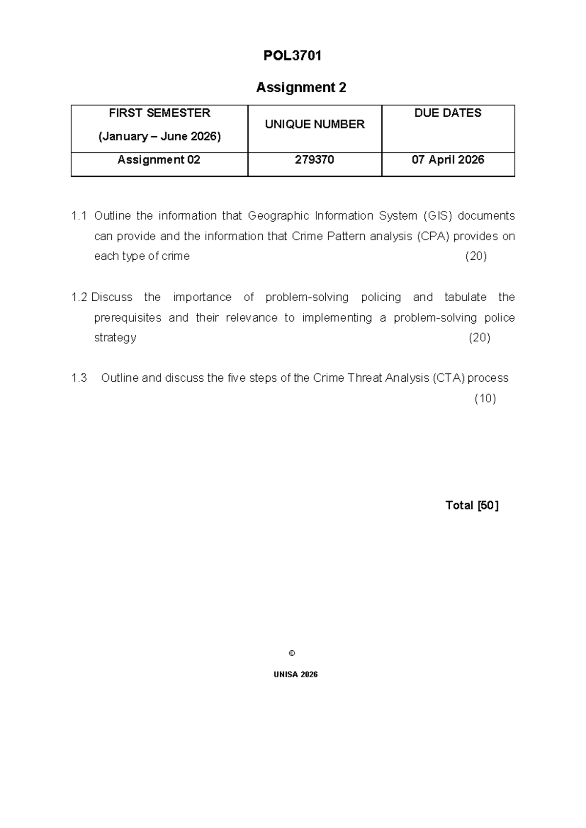 POL3701 Assignment 2 Semester 1 2026 - POL Assignment 2 FIRST SEMESTER ...