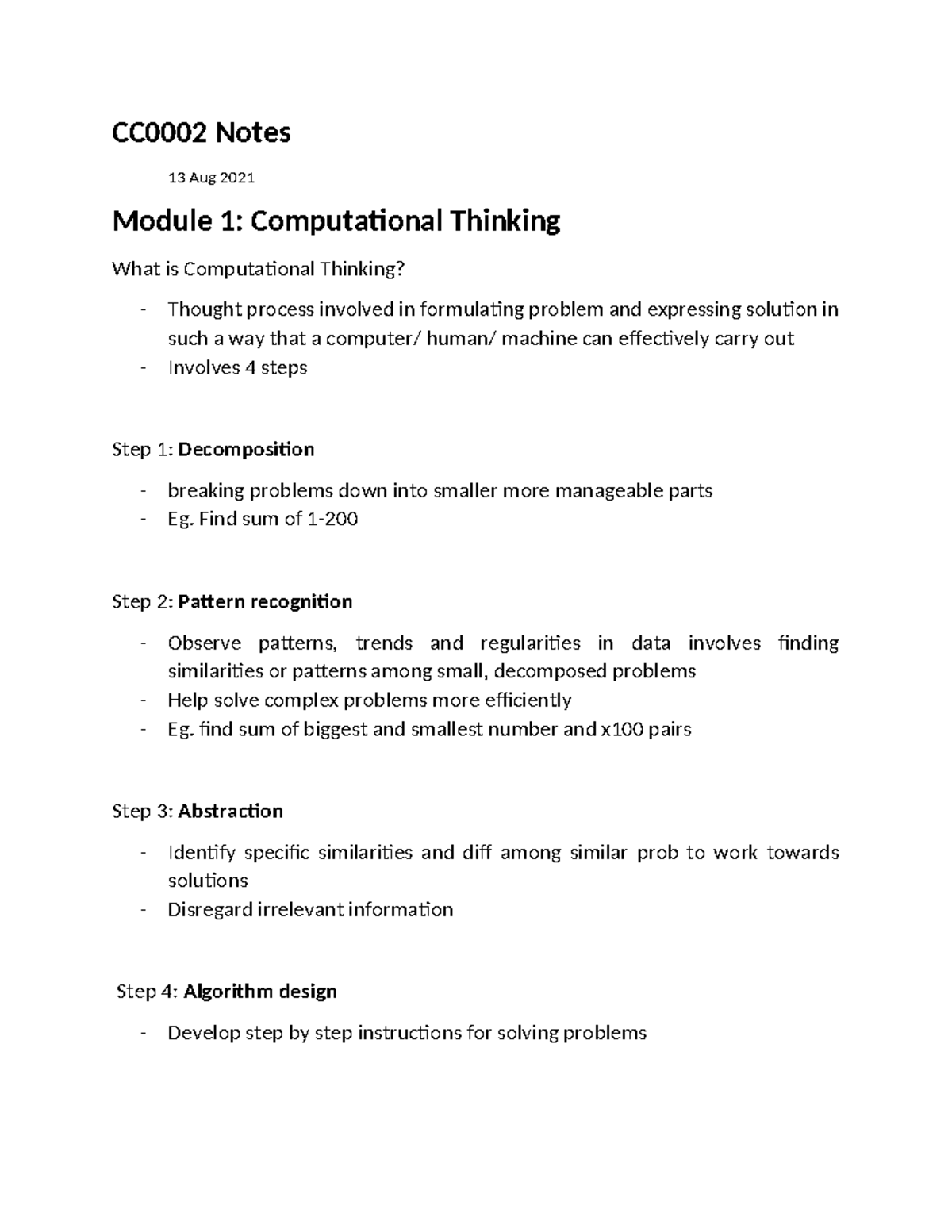 CC02 Lecture Notes: Computational Thinking & Data Ethics Overview - Studocu