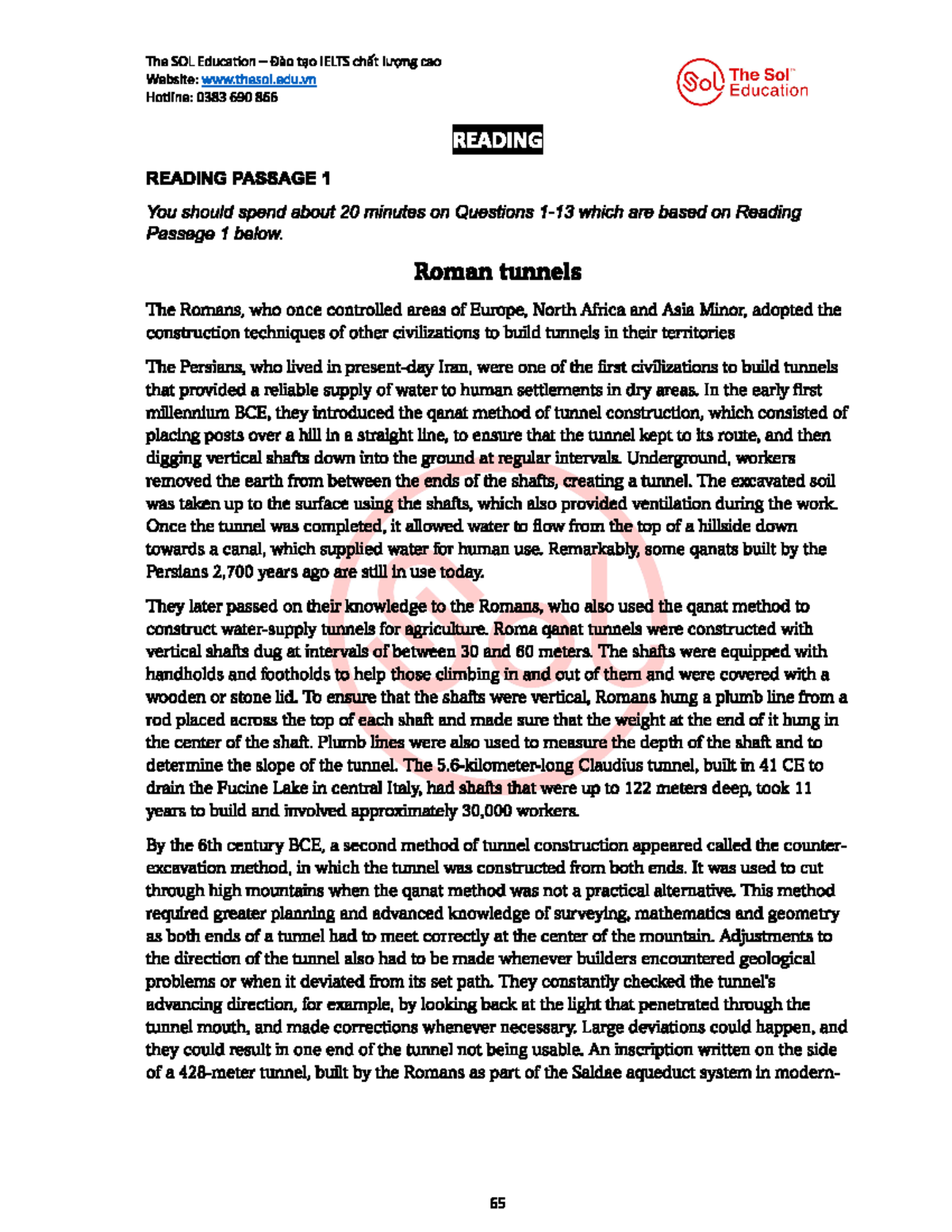 IELTS Reading Test 4: Roman Tunnels & Changing Reading Habits - Studocu