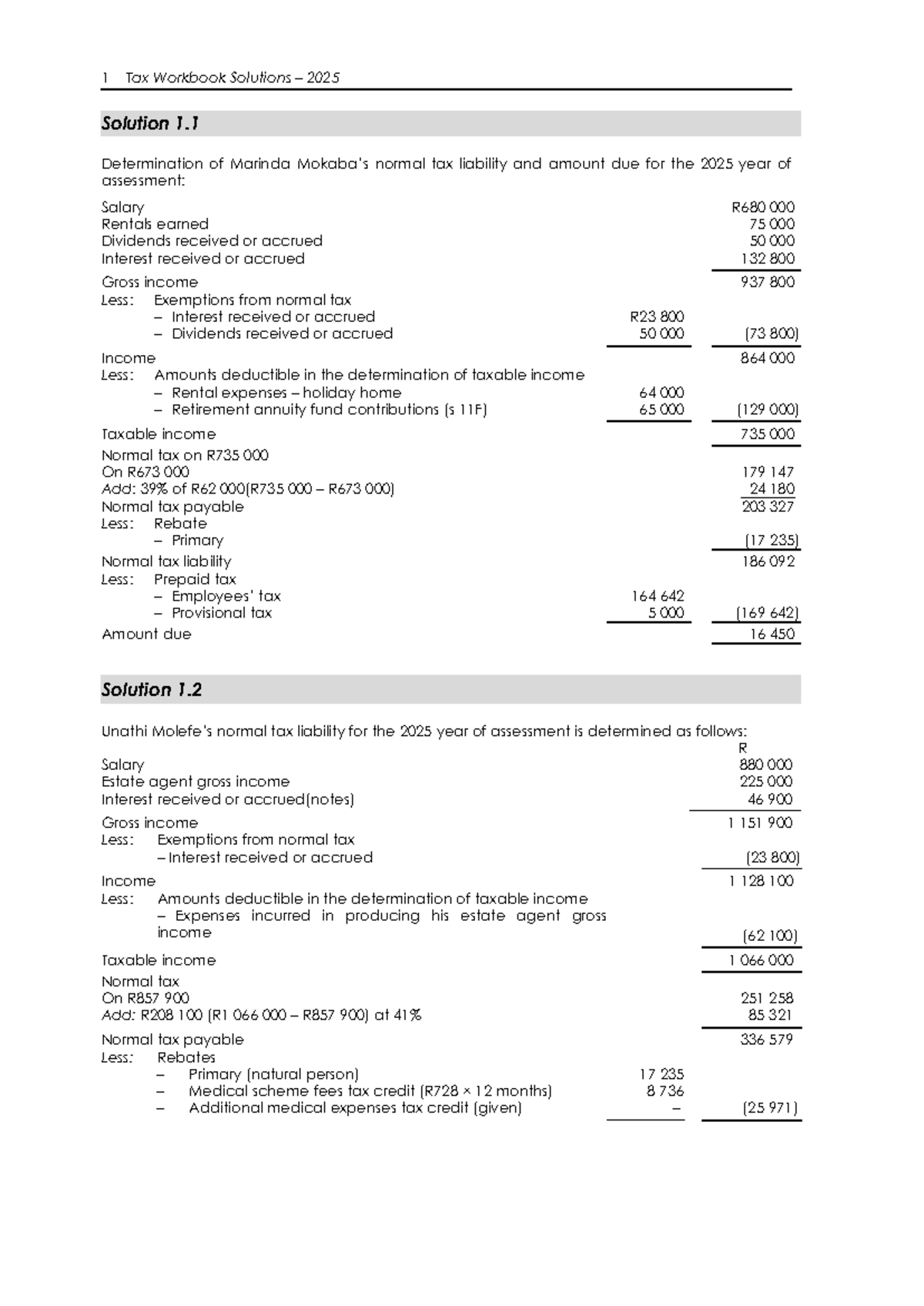 Tax Workbook Solutions 2025: Normal Tax Liability Determinations and ...