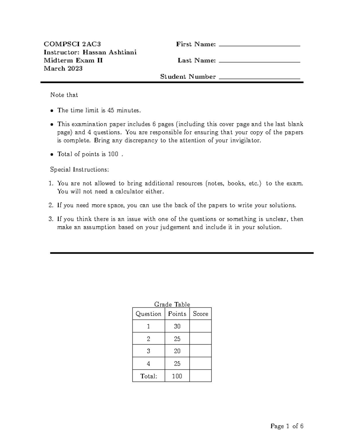 2AC3 Midterm Exam II Practice Questions and Guidelines - Studocu
