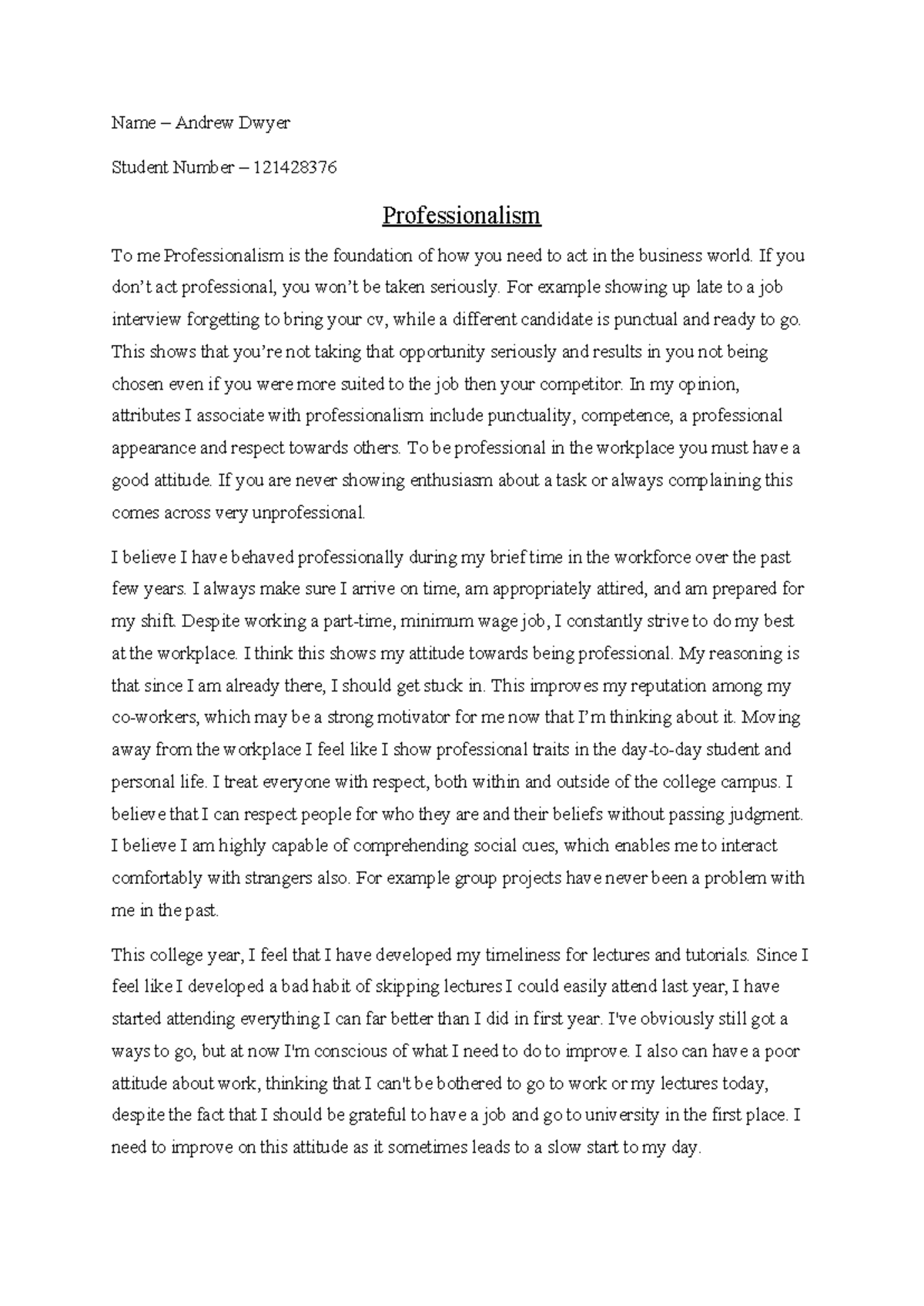 Professionalism Essay - IS2217: Reflections and Insights - Studocu