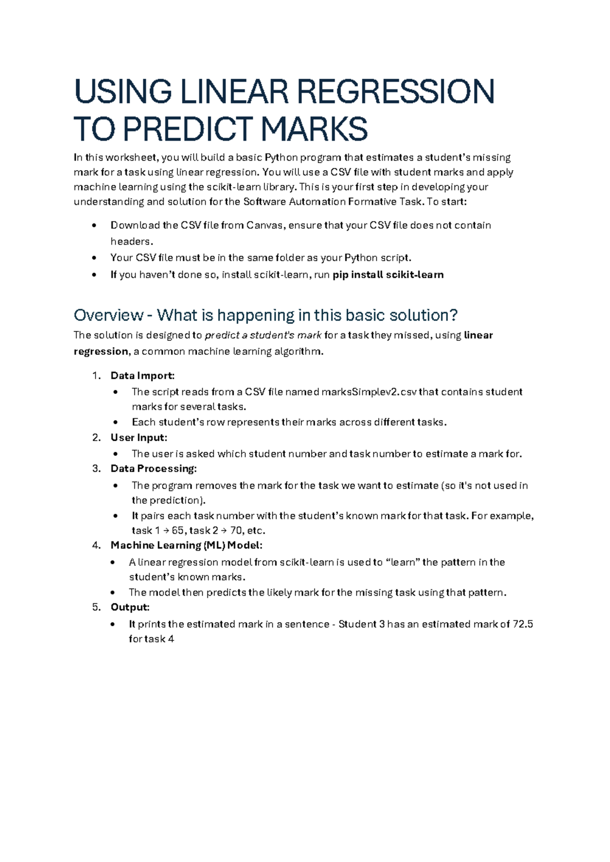Linear Regression SS: Predicting Marks Using Python and ML - Studocu