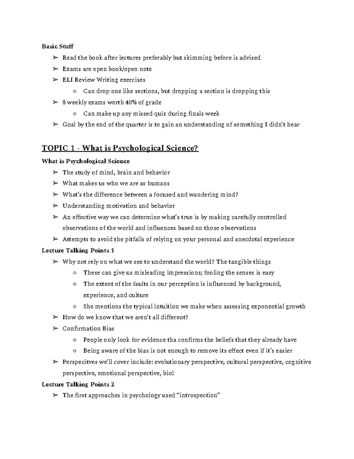 Psy 101 Lecture Notes: Understanding Psychological Science and Methods ...