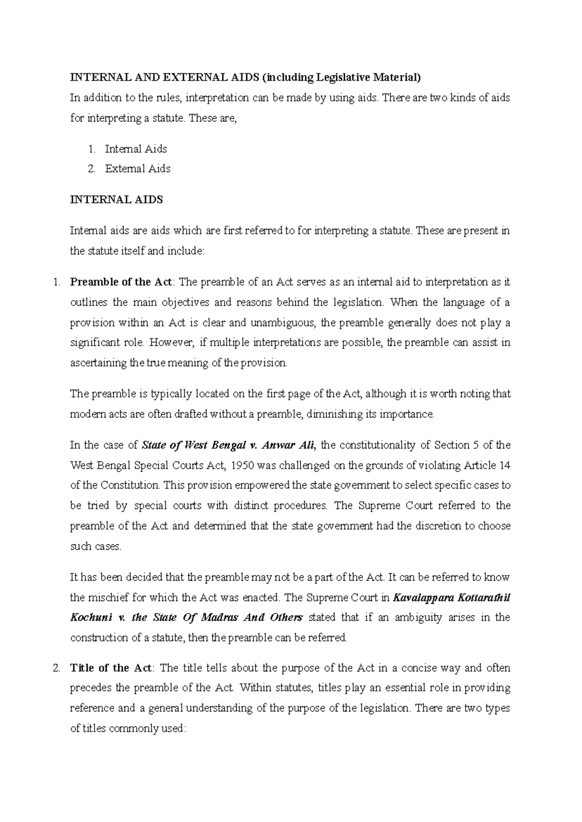 5 & 6 Internal and External Aids for Statutory Interpretation - Studocu