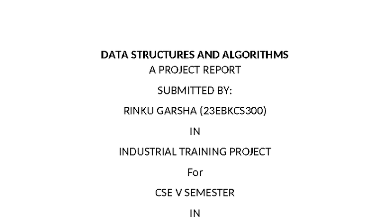 CSE V Sem Project Report on Data Structures & Algorithms (23EBKCS300 ...