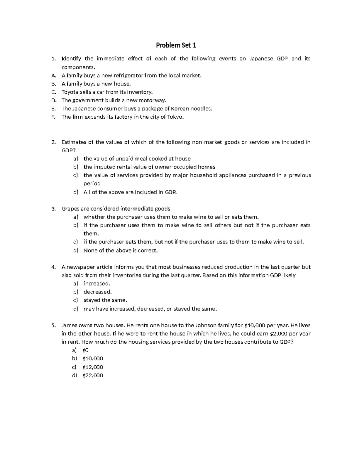 Practice Questions for Economics 101: GDP and Economic Indicators - Studocu
