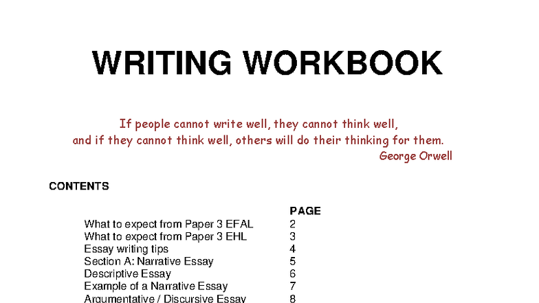 Writing Workbook: Essential Tips for EHL & EFAL Exams - Studocu