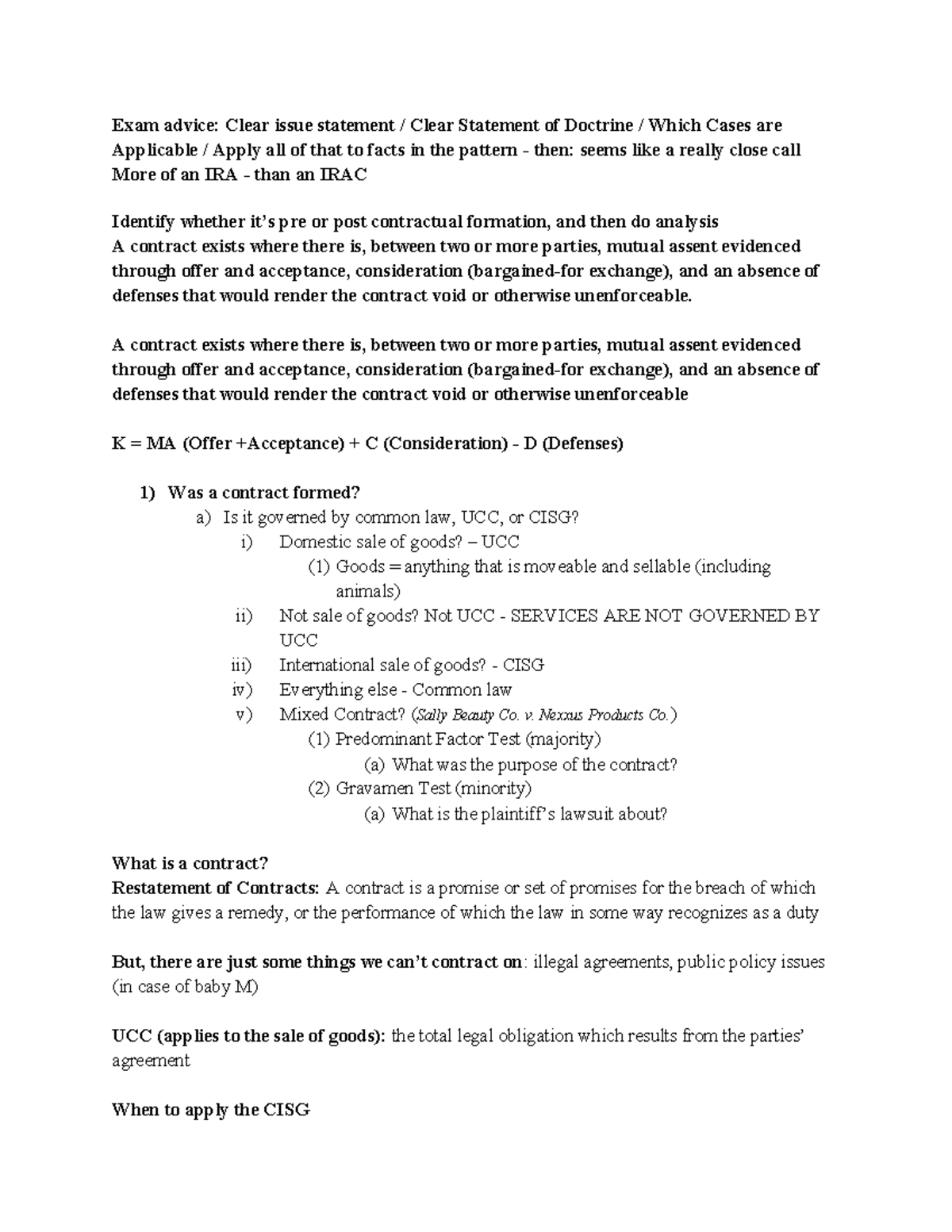 Class Outline - Contracts (LAW 101): Key Concepts and Case Summaries ...