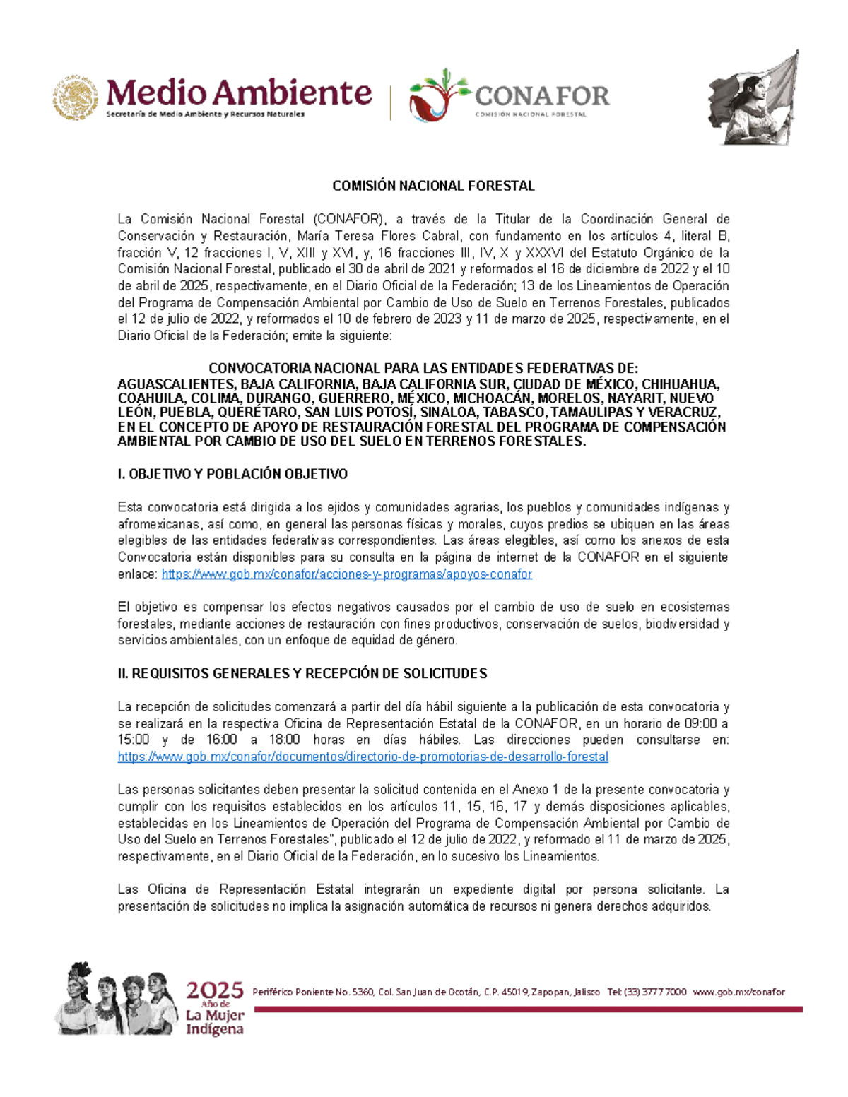 Convocatoria Nacional CONAFOR para Restauración Forestal 2025 - Studocu
